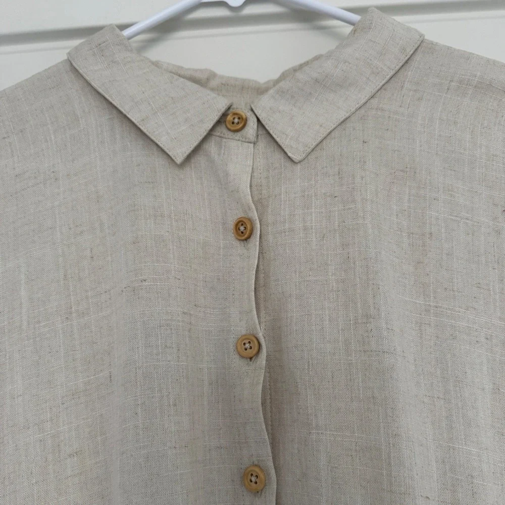 Anthropologie MoVint sz L Women Linen TieWaist Collared Button Dress Cottagecore - Picture 6 of 11